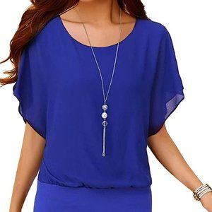 Neineiwu Women's Loose Casual Short Sleeve Chiffon Top T-Shirt Blouse